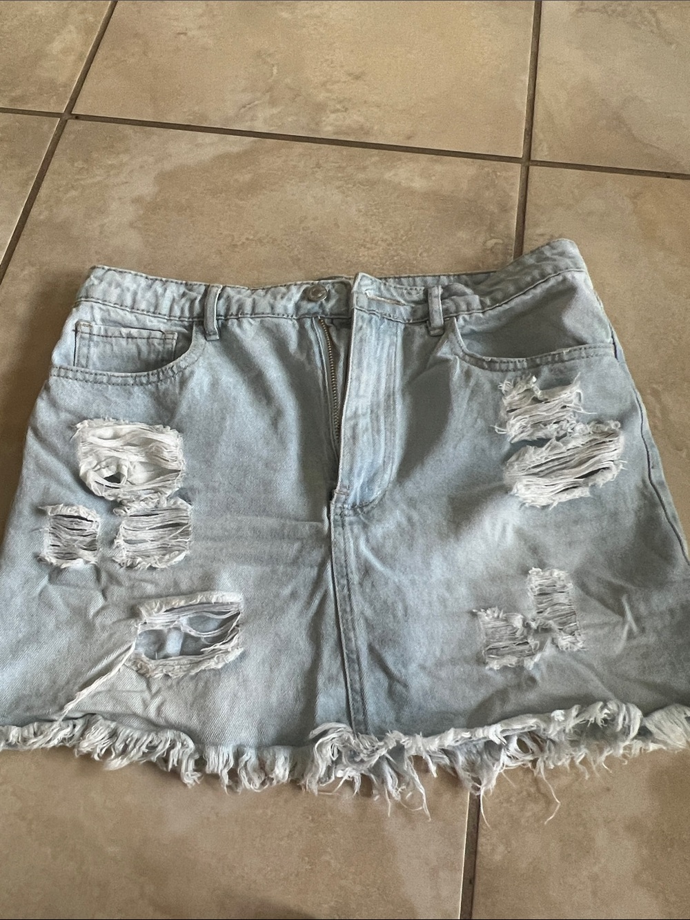 Forever 21 Light Blue Distressed Denim Mini Skirt